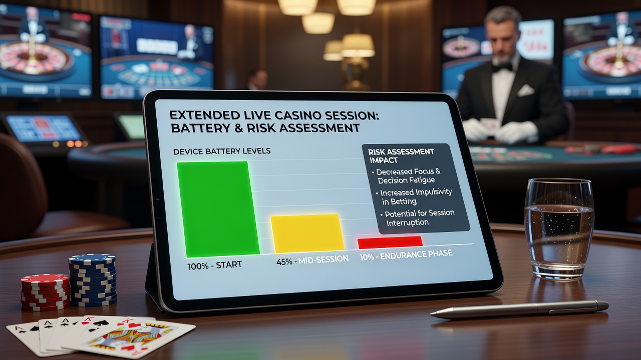 Live-Casino-Session auf Tablet mit sichtbarem Akkustand-Indikator