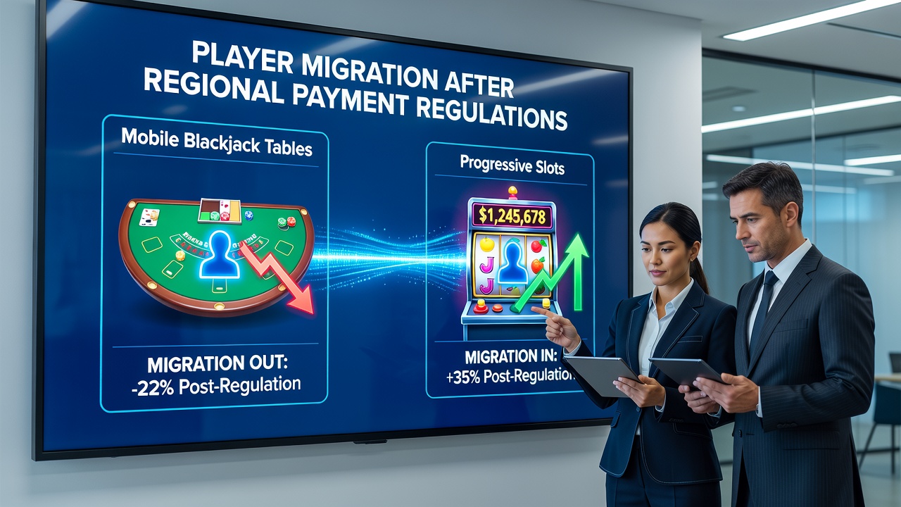 Diagramm illustriert Migrationsstatistiken von Blackjack zu Slots nach Zahlungsregulierungen im August 2026